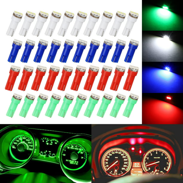 Partsam Pack of 10 Bulbs T5 74 LED Bulbs 5050-SMD Red/Blue/Green/Ice Blue/White Gauge Cluster Instrument Panel Lights 12V